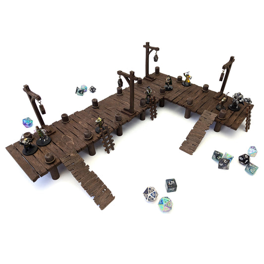 Uncommon Dock Terrain Bundle for TTRPGs | 6" Grid System, Height Adjustable | Docks, Gangplanks, Ladders and Street Lamps | D&D, Pathfinder