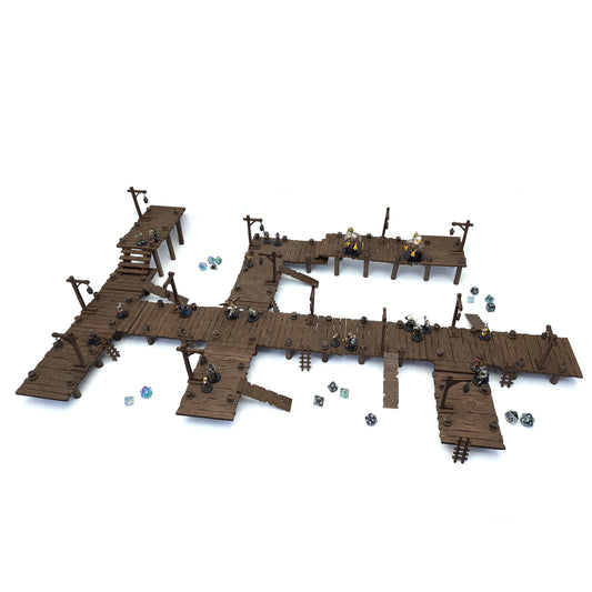 Legendary Dock Terrain Bundle for TTRPGs | 6" Grid System, Height Adjustable | Docks, Gangplanks, Ladders and Street Lamps | D&D, Pathfinder