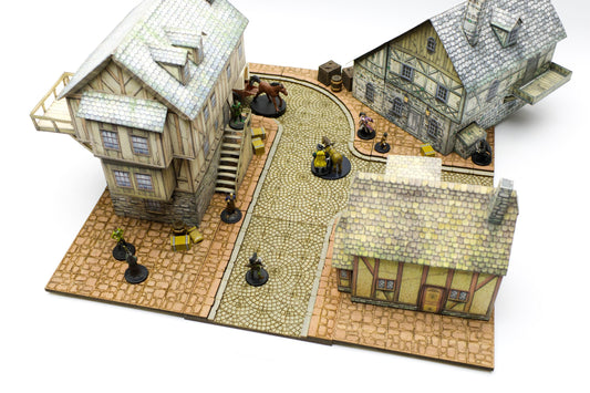 Upper City Streets Dungeon Tile Bundle | Starter Set | Wooden Tiles | Finished, Ready for Use | Modular | for TTRPGs like D&D, Pathfinder