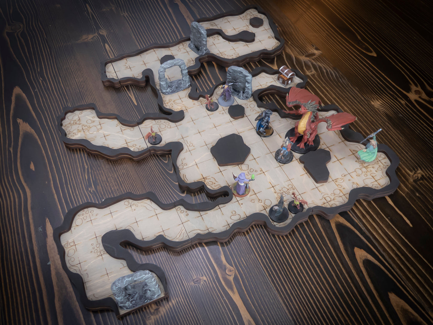 Caverns Dungeon Tile Bundle | Starter Set | Wooden Dungeon Tiles | Finished, Ready for Use | Modular | for TTRPGs like D&D, Pathfinder