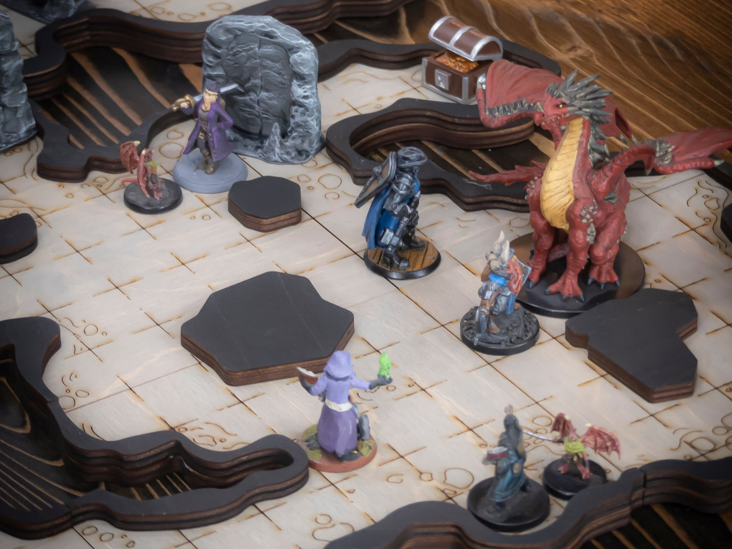 Caverns Dungeon Tile Bundle | Starter Set | Wooden Dungeon Tiles | Finished, Ready for Use | Modular | for TTRPGs like D&D, Pathfinder