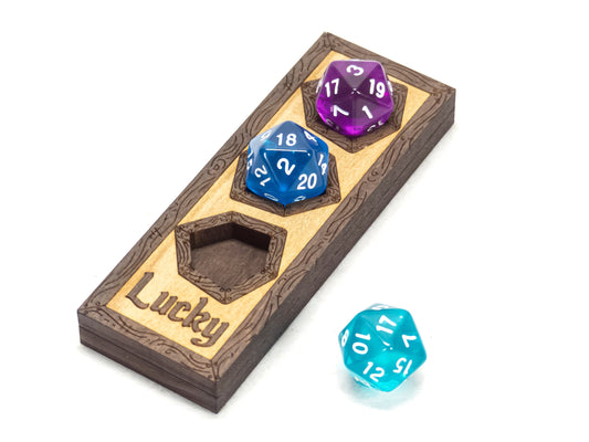 Luck Point Dice Tracker // For Lucky Feat in D&D 5E // Finished Solid Wood // Holds Three d20 Dice