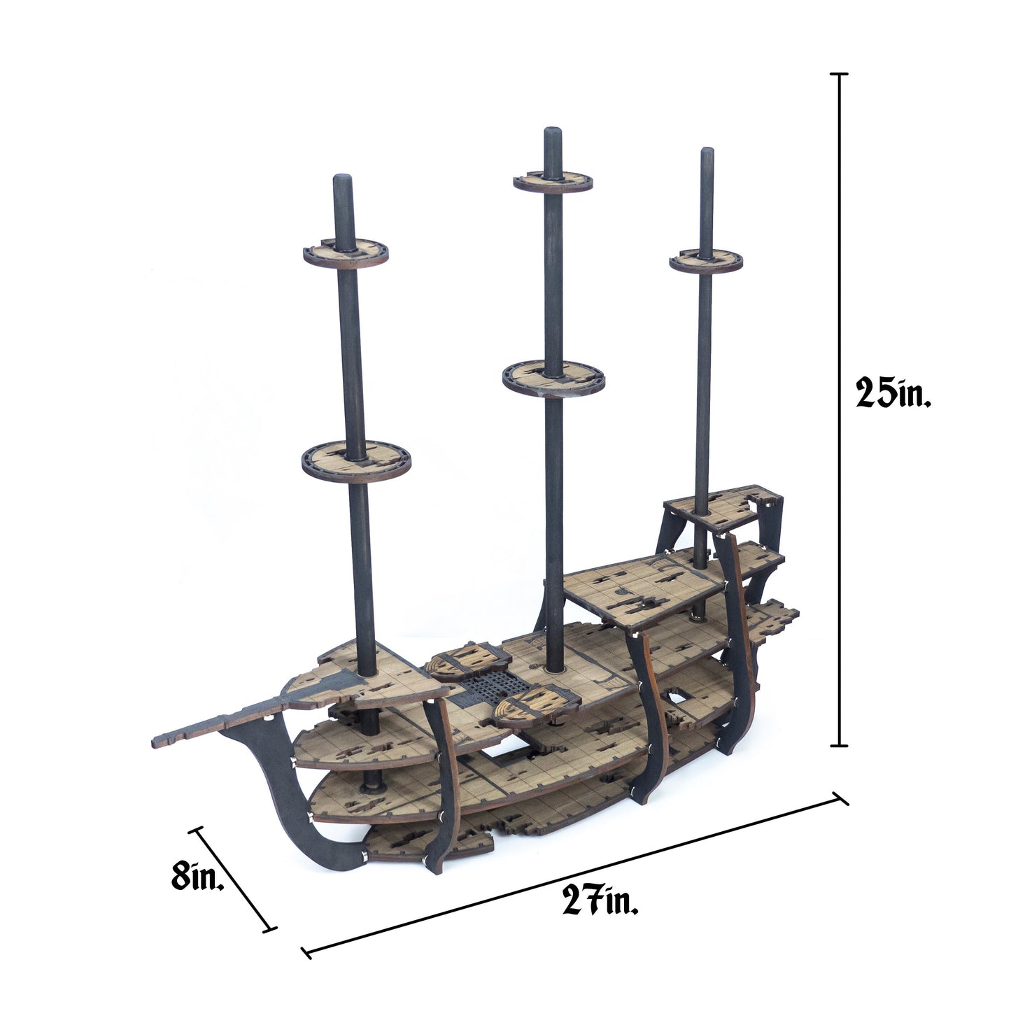 Magnetic Ghost Galleon Ship with Masts, Yard Arms, Sails, Crows Nests for TTRPGs like D&D, Pathfinder, Daggerheart | Painted, Ready for Use