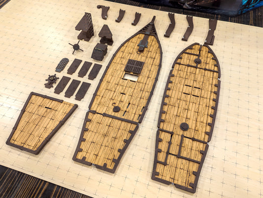 Brigantine Ship Common Bundle with Masts and Crows Nests for D&D, Pathfinder, RPGs | New Larger Design | Plywood Build with Magnet Assembly