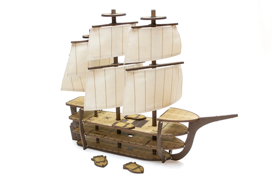 Magnetic Warship with Masts, Yard Arms, Sails and Crows Nests for TTRPGs like D&D, Pathfinder, Daggerheart | Painted, Ready for Use