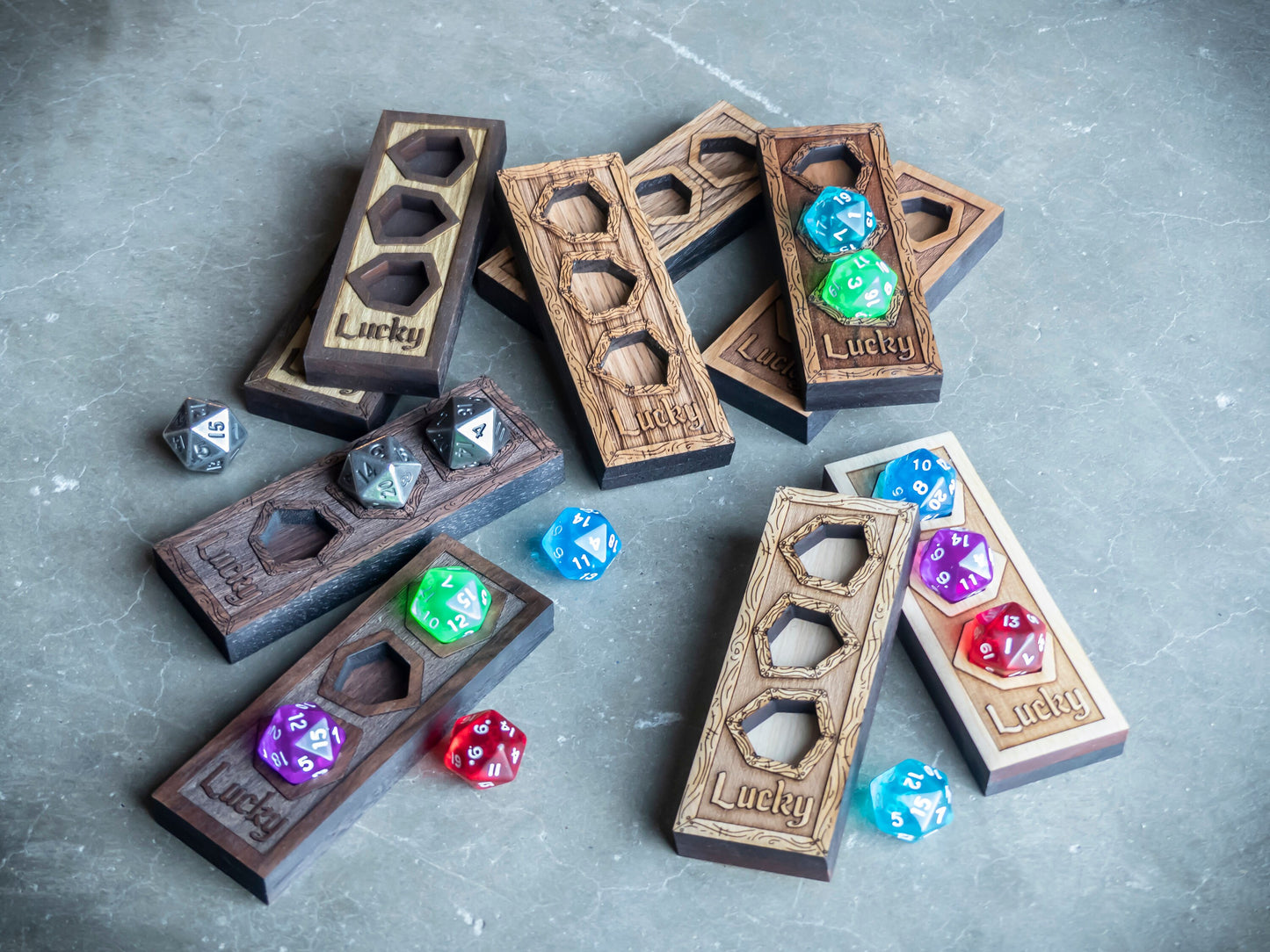 Luck Point Dice Tracker // For Lucky Feat in D&D 5E // Finished Solid Wood // Holds Three d20 Dice
