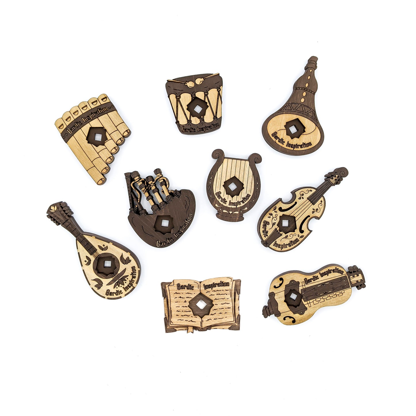 Single Bardic Inspiration Token, Tracker, Cradles a d6, d8, d10 or d12, Scales with Charisma, Layered Solid Finished Wood