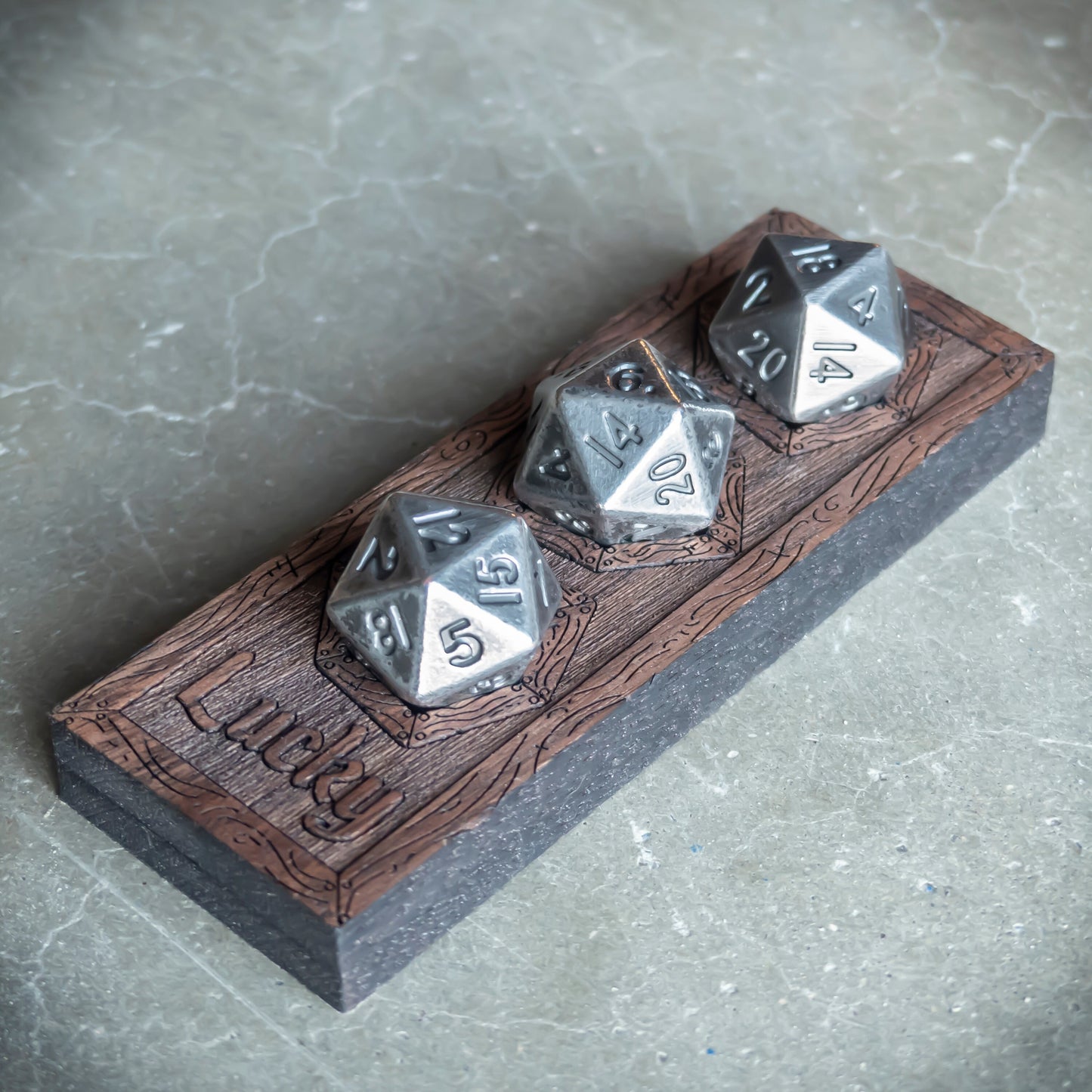 Luck Point Dice Tracker // For Lucky Feat in D&D 5E // Finished Solid Wood // Holds Three d20 Dice