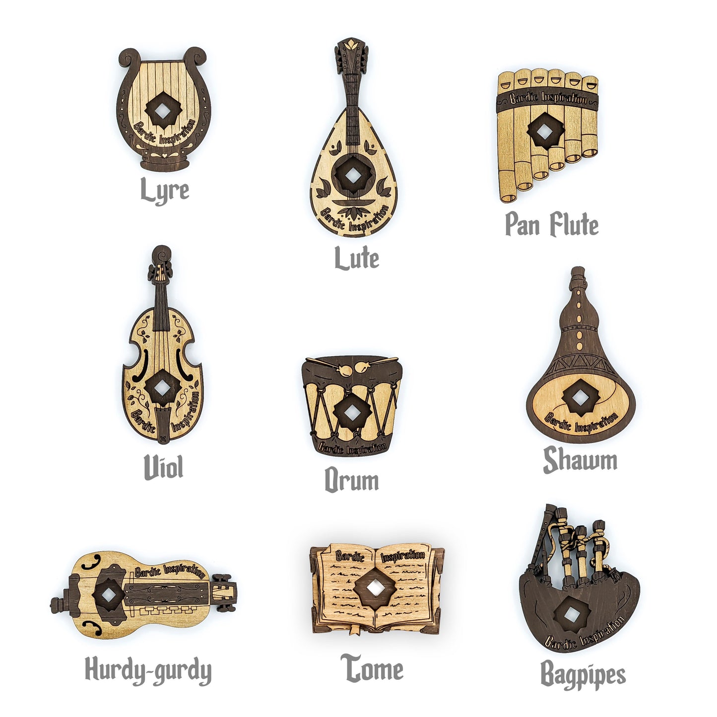 Single Bardic Inspiration Token, Tracker, Cradles a d6, d8, d10 or d12, Scales with Charisma, Layered Solid Finished Wood