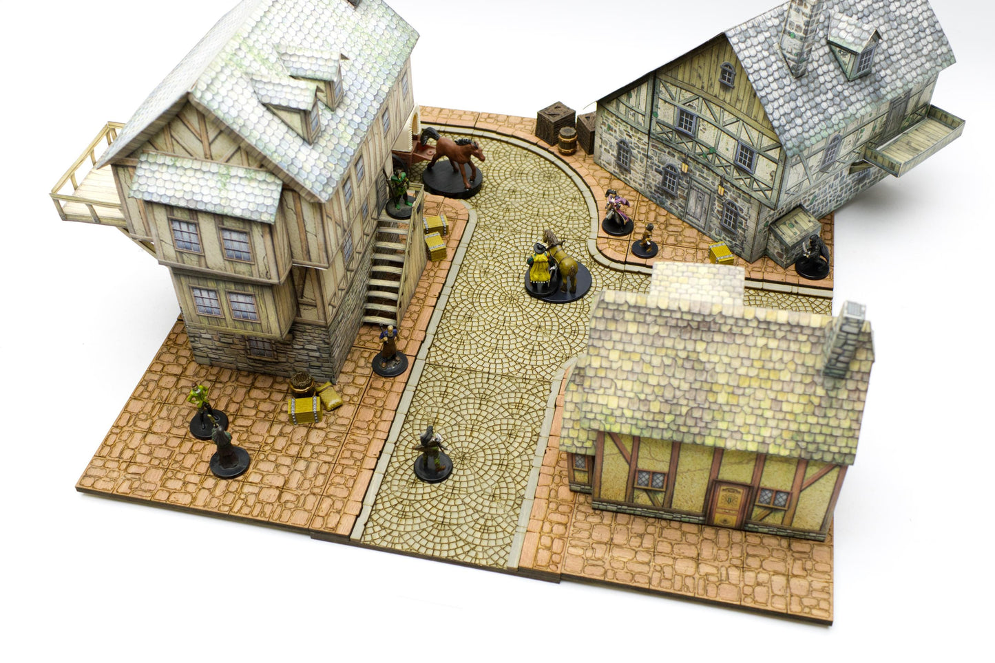 Upper City Streets Dungeon Tile Bundle | Starter Set | Wooden Tiles | Finished, Ready for Use | Modular | for TTRPGs like D&D, Pathfinder