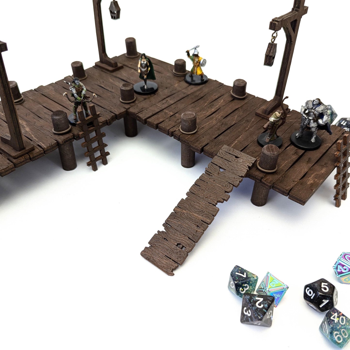 Uncommon Dock Terrain Bundle for TTRPGs | 6" Grid System, Height Adjustable | Docks, Gangplanks, Ladders and Street Lamps | D&D, Pathfinder